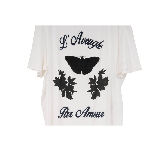 Gucci Mens L' Aveugle Par Amour T Shirt Large White Black Embroidered Butterfly - Picture 3 of 10